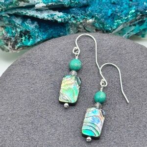 🩵REFINED Turquoise Labradorite Abalone Shell Sterling Earrings🩵
